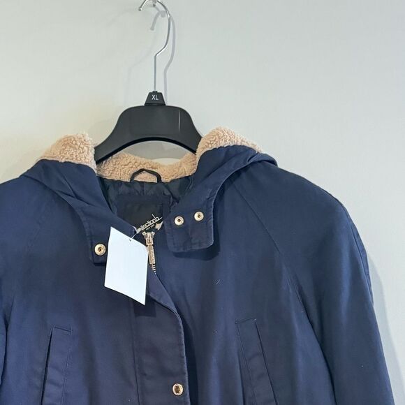Collection B Juniors' Trendy Hooded Drawstring Waist Anorak Parka Jacket Navy XL - Picture 9 of 12